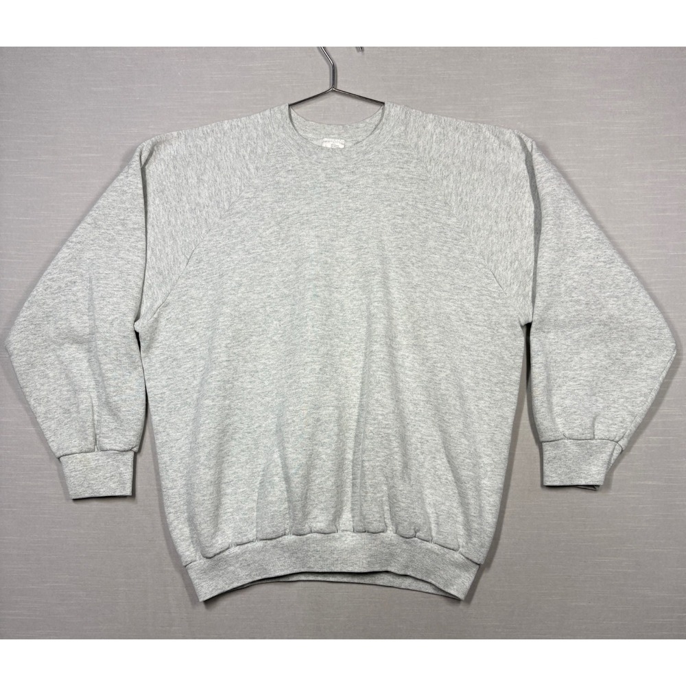 Vintage Fruit of the Loom Sweatshirt L Heathered Gray Blank Plain Crewneck USA